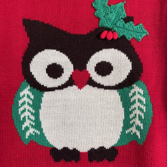 Its Our Time Christmas Sweater Owl Snowflakes Red Womens Size Large - Picture 2 of 7